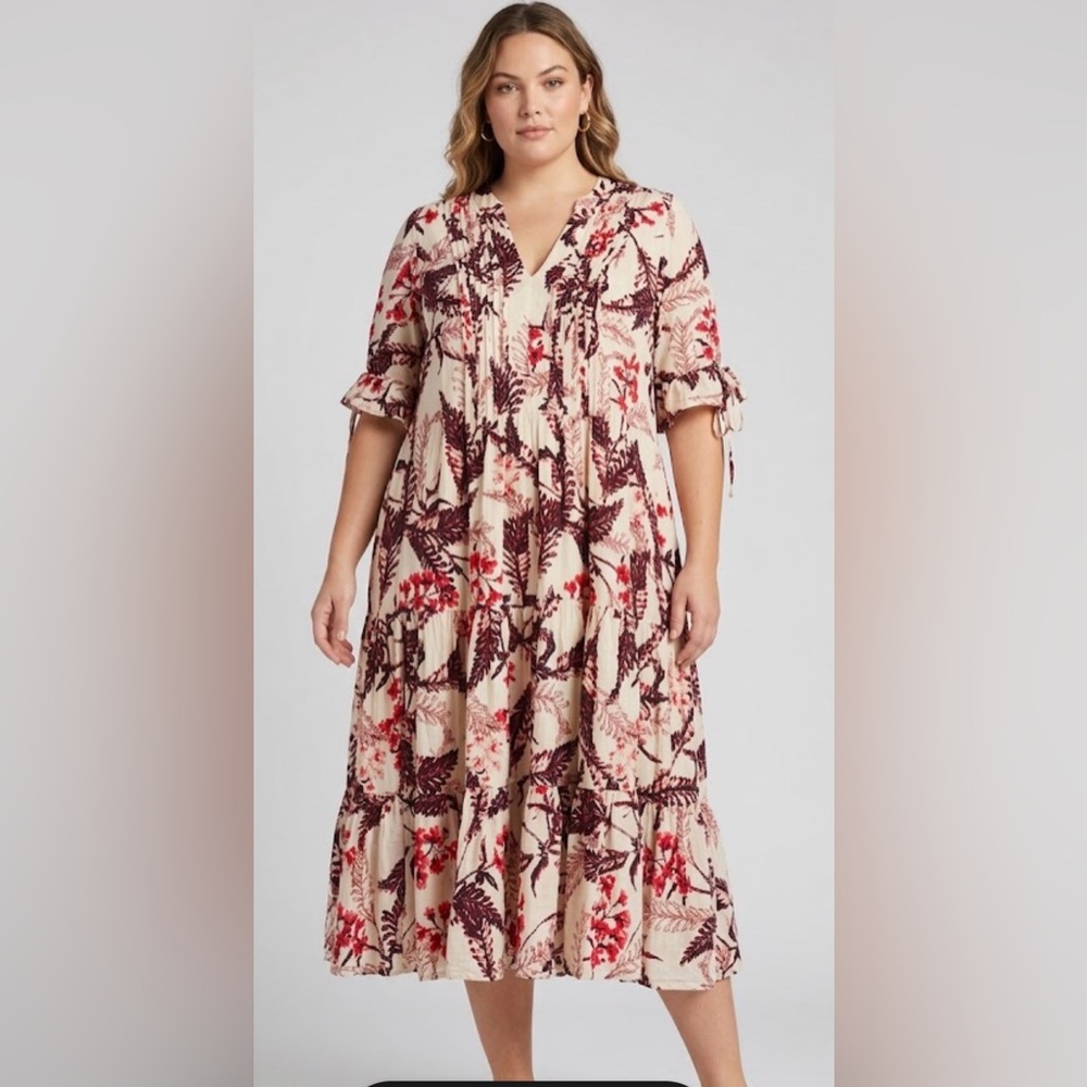 Cremieux Pink and Red Floral dresse maxi